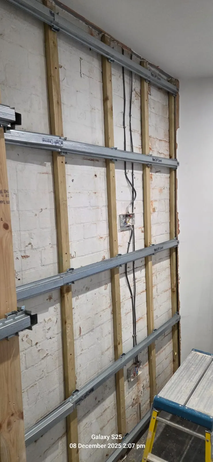 Wall prepared for sound insulation at Kilbourn Street