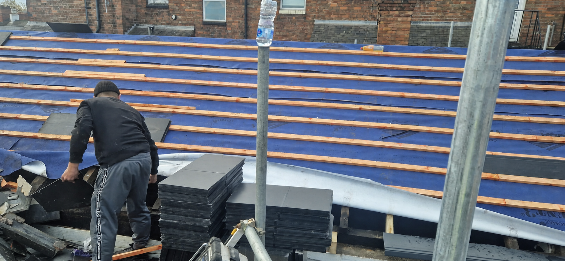 On-site roof renewal work in progress